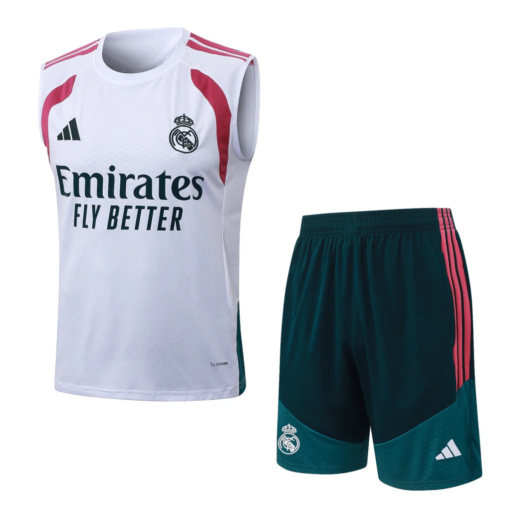 Conjunto Adidas Treino Real Madrid 2026/27 Regata Branca e Rosa